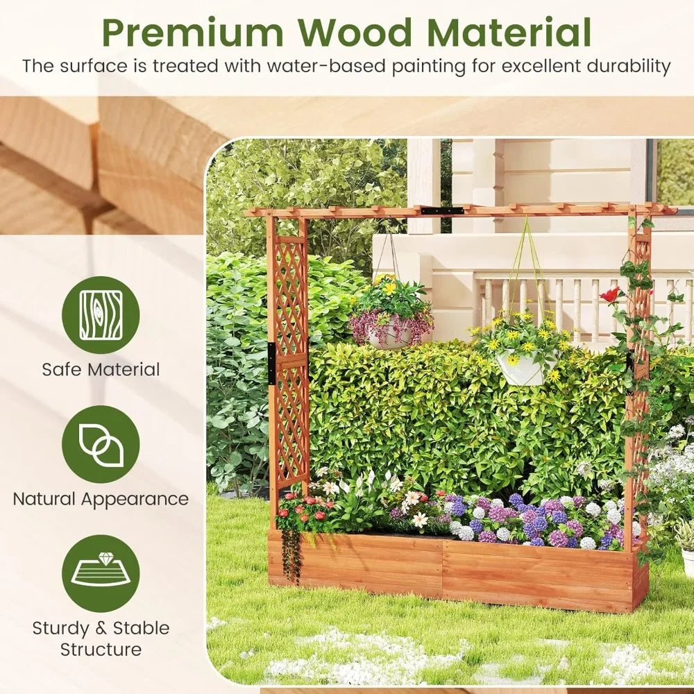 Raised Garden Bed With Trellis And Wooden Planter Box