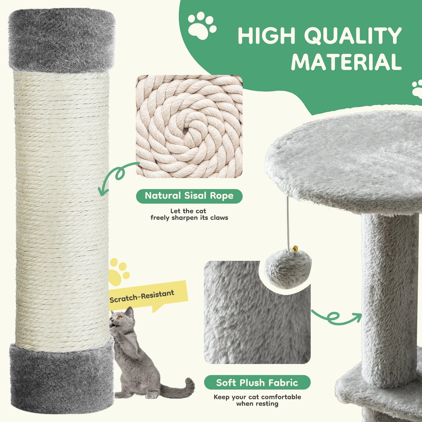 JHK Cat Tree Tall MultiCat Climbing Tower With Sisal Posts