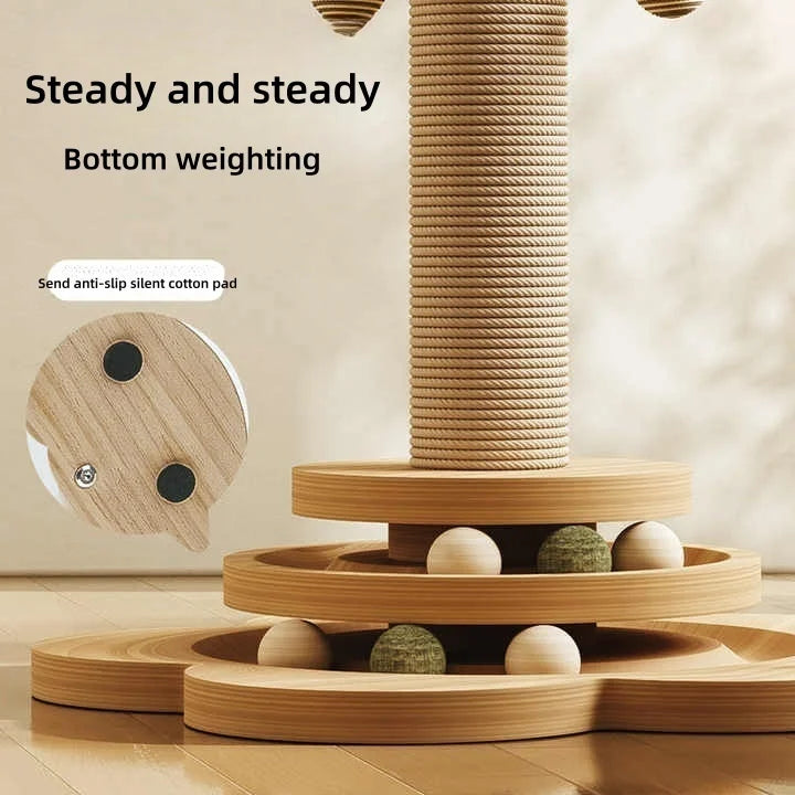Indoor Cat Scratching Post With Two Layer Ball Track Toy
