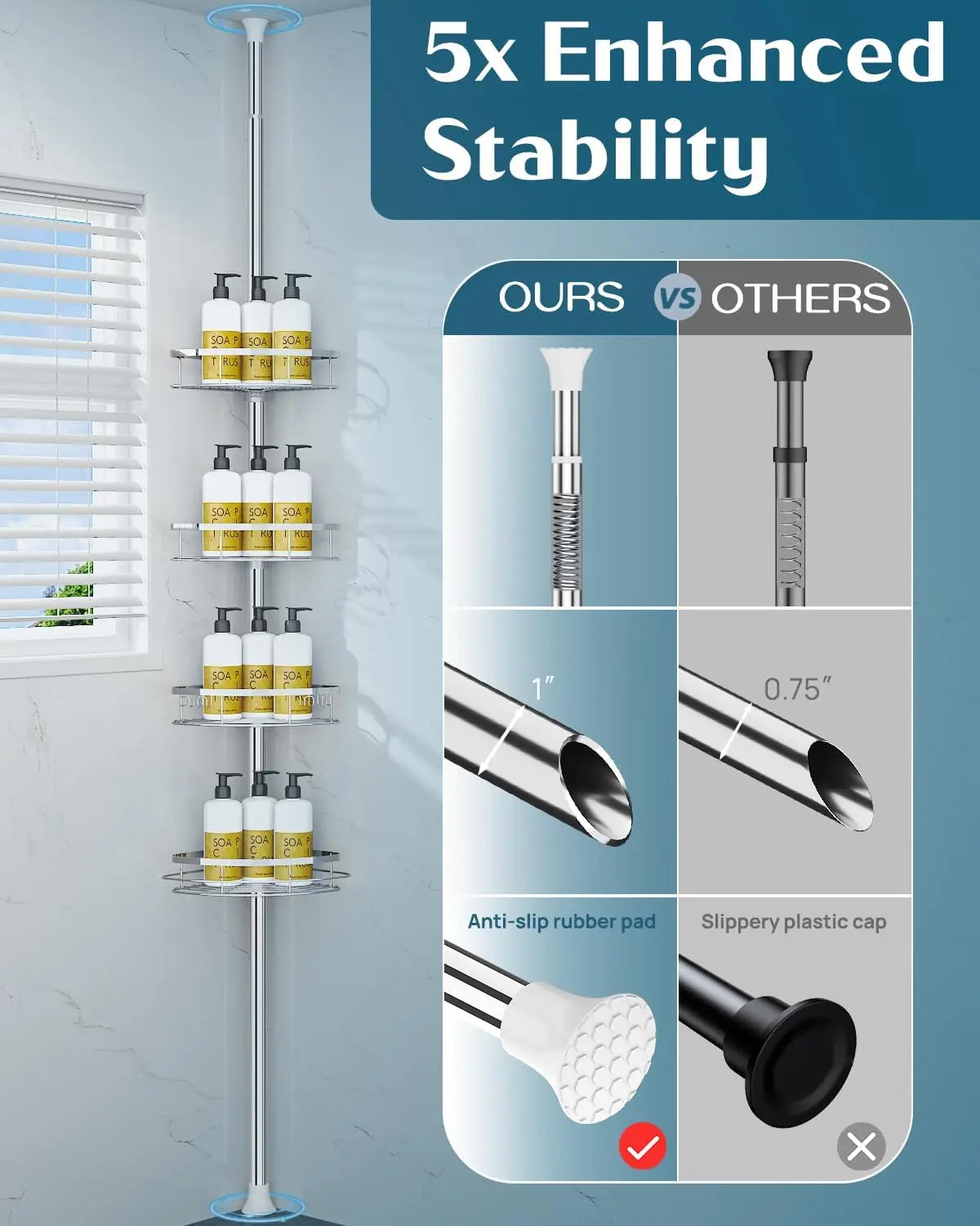 Adjustable Shower Corner Caddy With 4 Shelves And Tension Pole