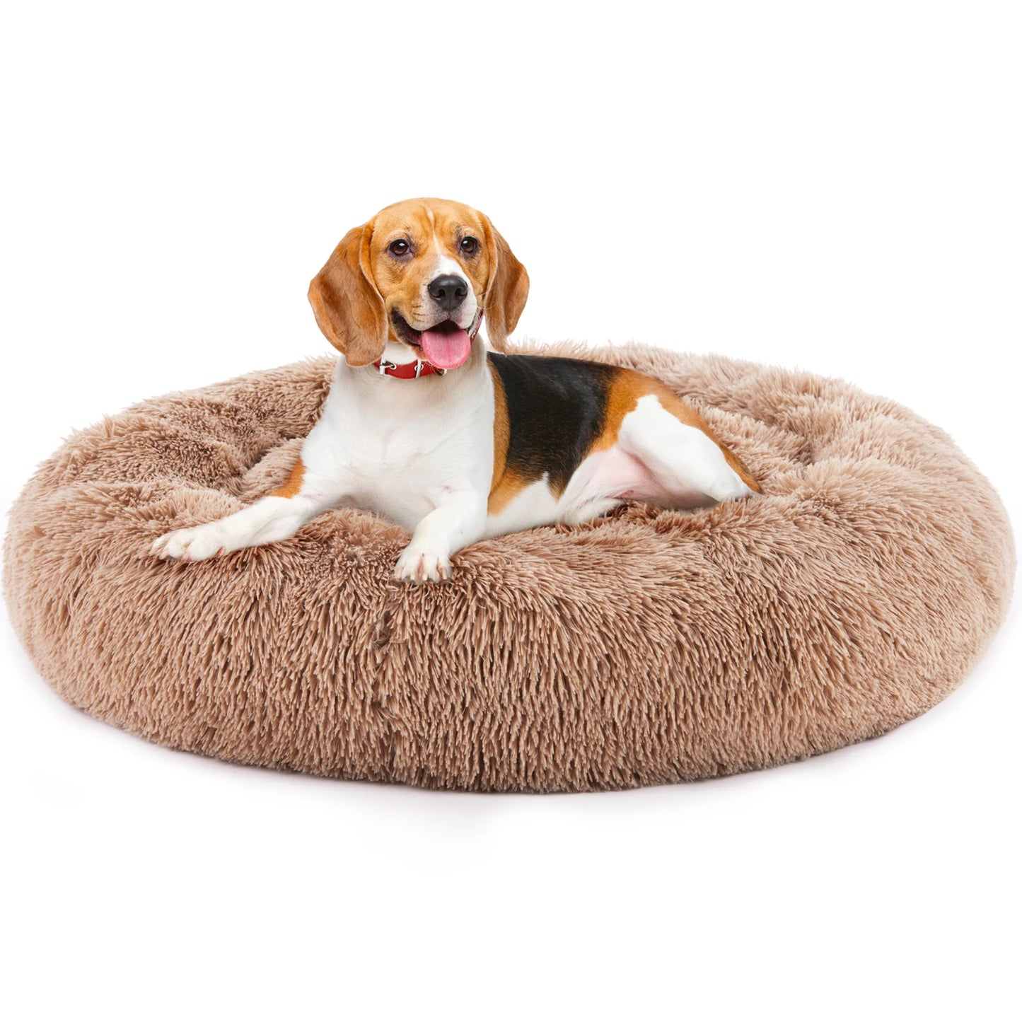 JHK Calming Round Plush Dog Bed Anti-Slip Washable Faux Fur