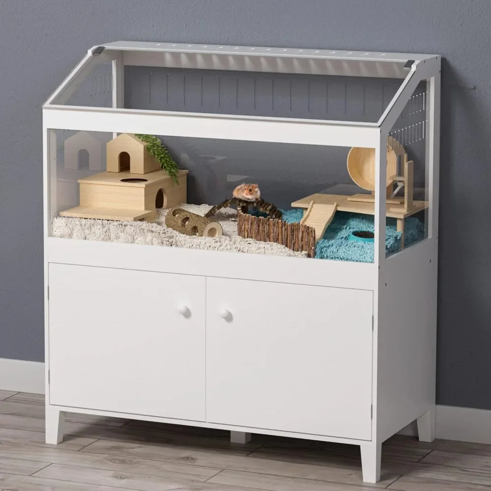 Hamster Cage With Storage Cabinet And Easy View Acrylic Panels