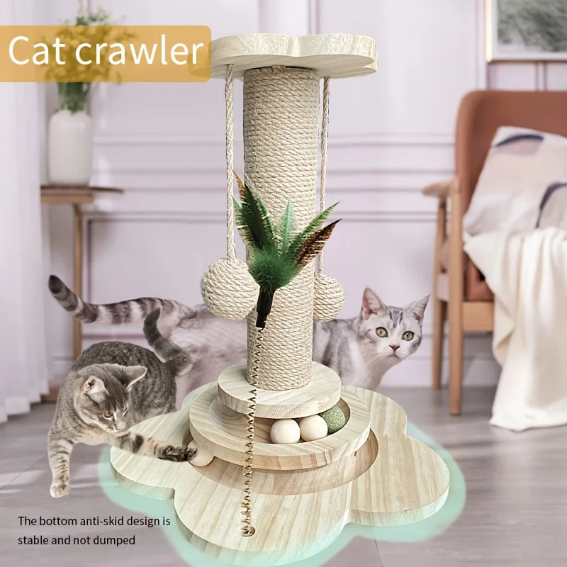 Indoor Cat Scratching Post With Two Layer Ball Track Toy