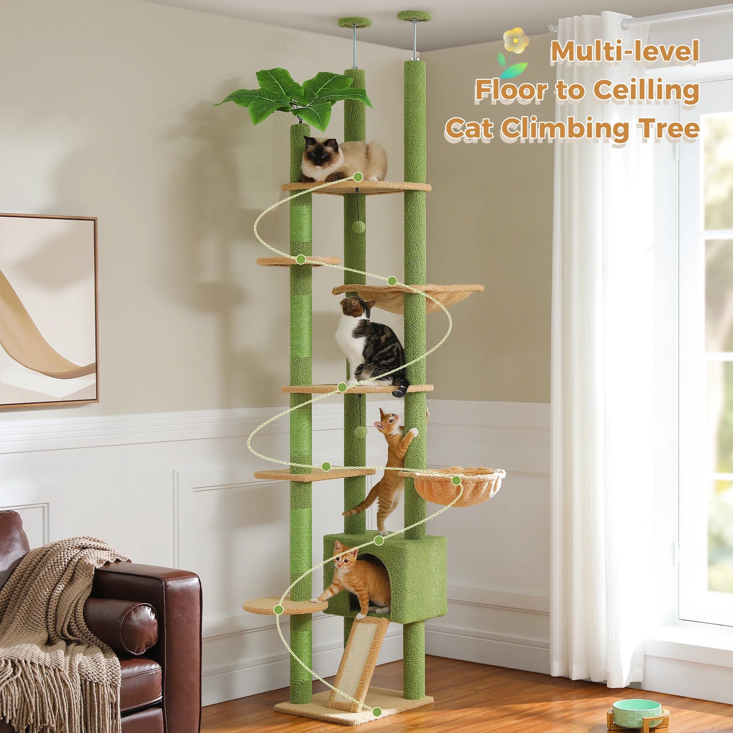PETEPELA CN Cat Tree Floor To Ceiling Tower With Condo And Scratching Post