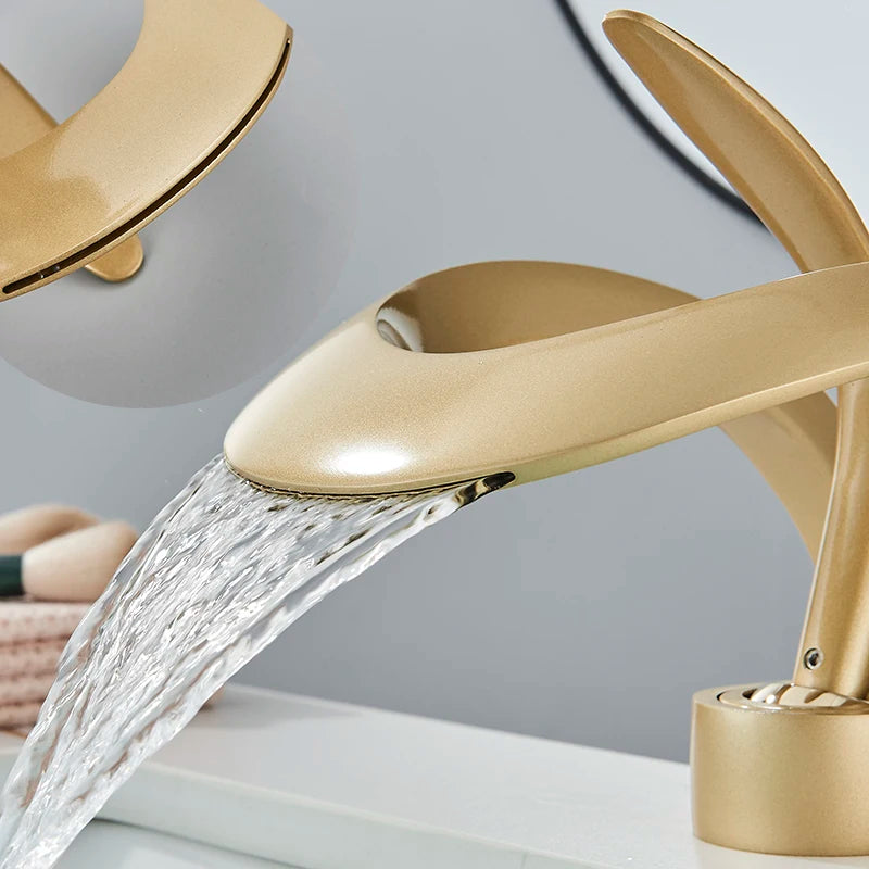 ALENARTWATER Solid Brass Basin Taps Single Handle Waterfall Faucet