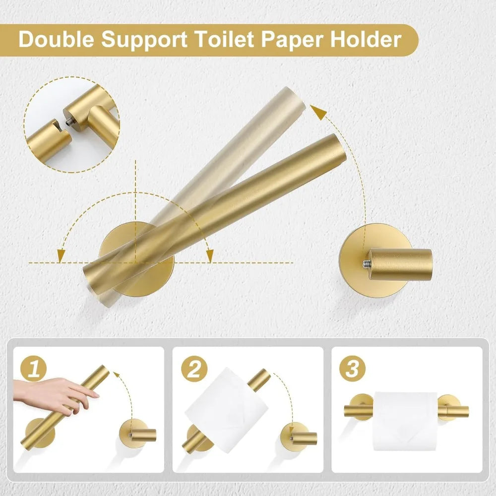 Brushed Gold SUS304 Stainless Steel Bath Towel Bar Set