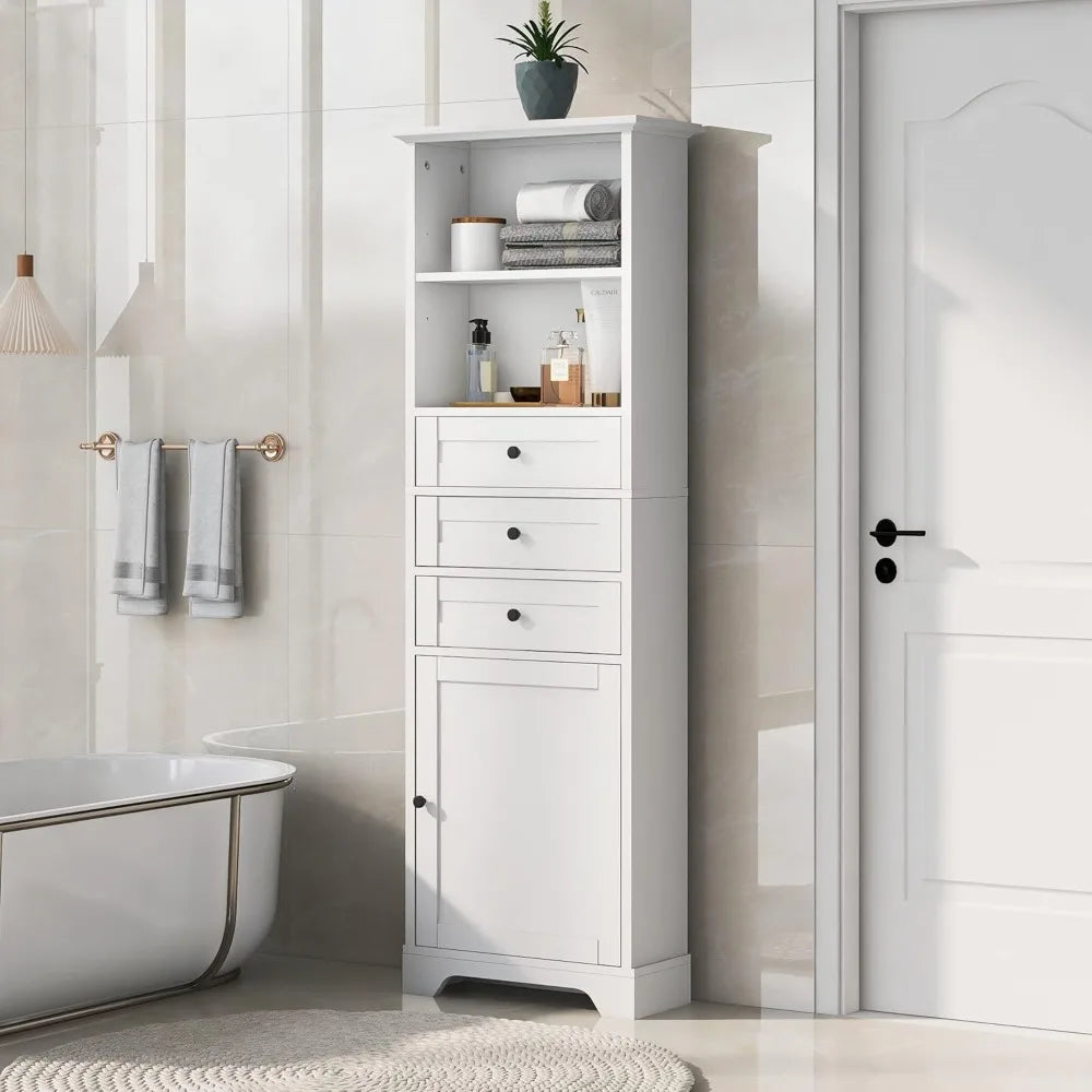 Tall Storage Cabinet With Drawers And Door Adjustable Shelf