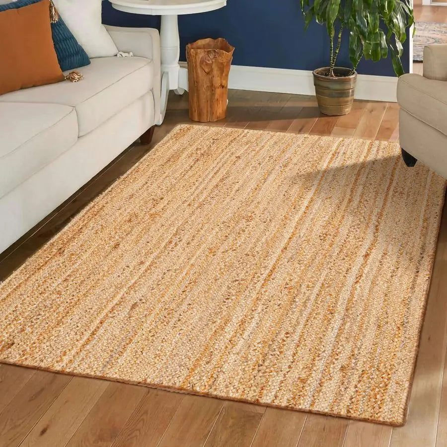 Hand Woven Jute Braided Rug Natural Boho Entryway Decor
