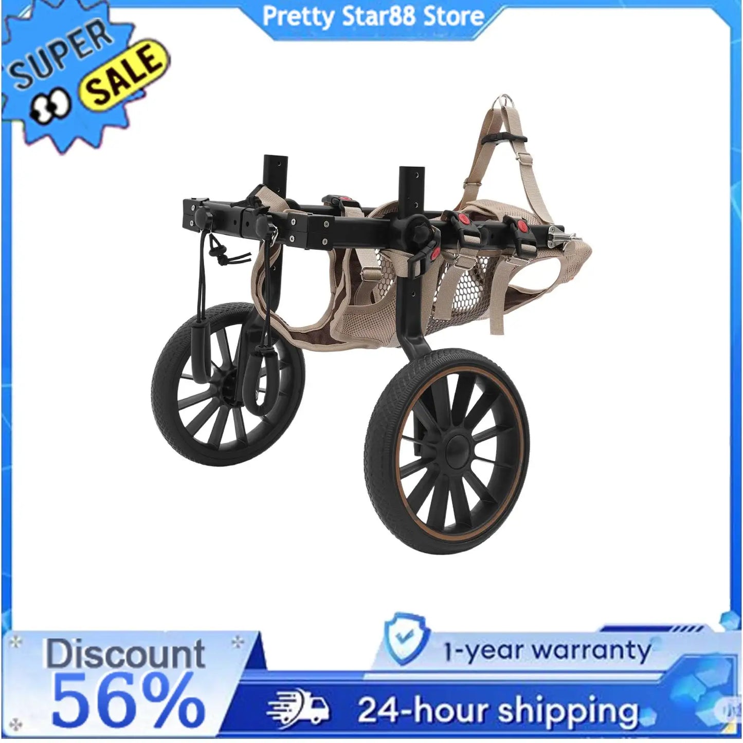 Pet Walking Aid Dog Wheelchair for Back Legs 65kg Load