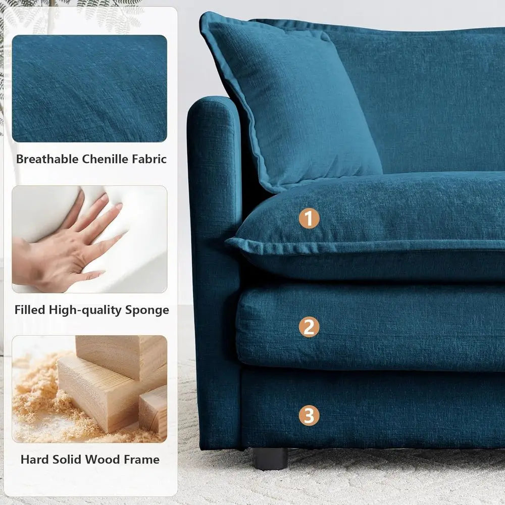 Modular Contemporary Sofa Set With Two Removable Ottomans