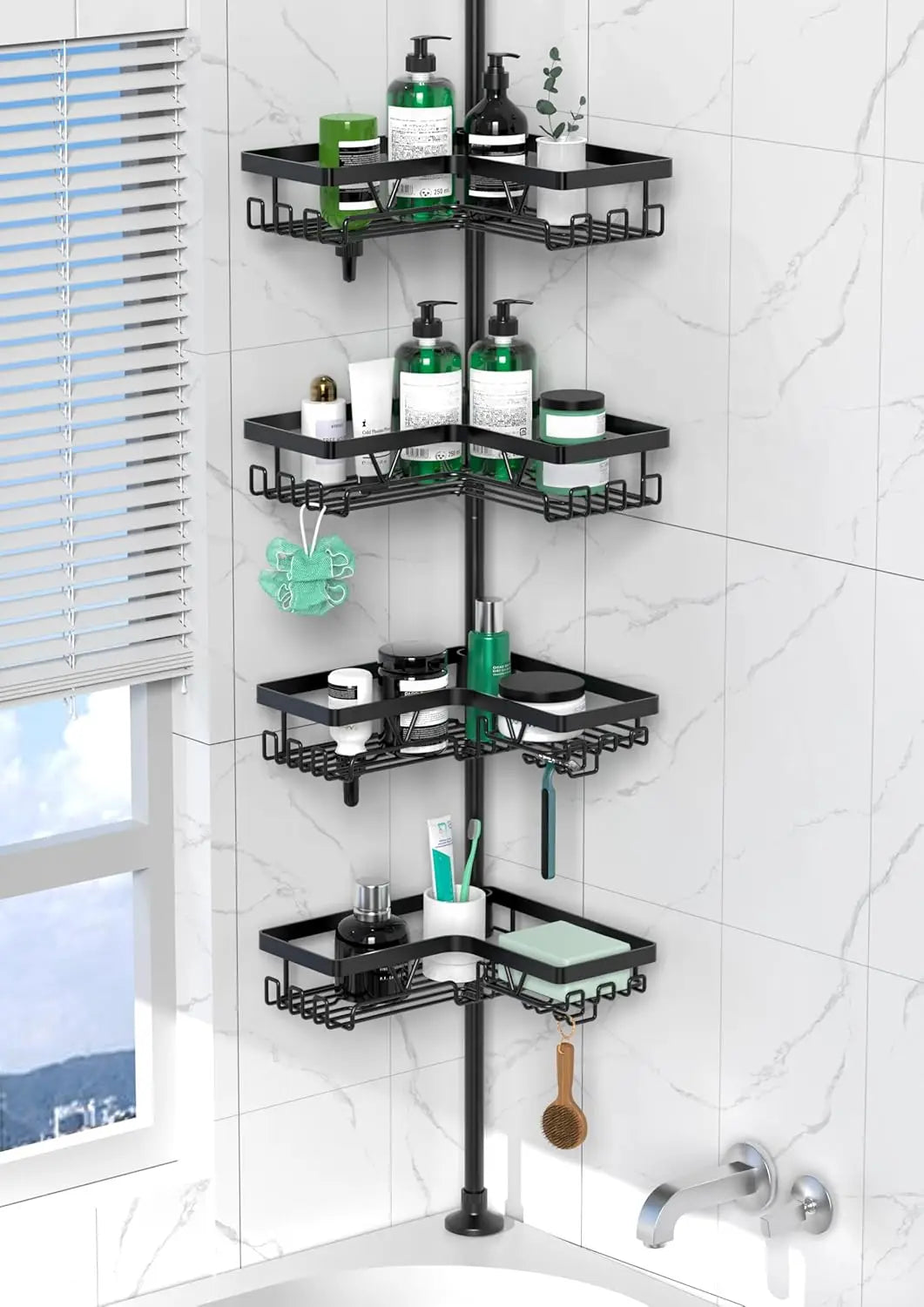 Stainless Steel 4 Tier Adjustable Shower Caddy Tension Pole