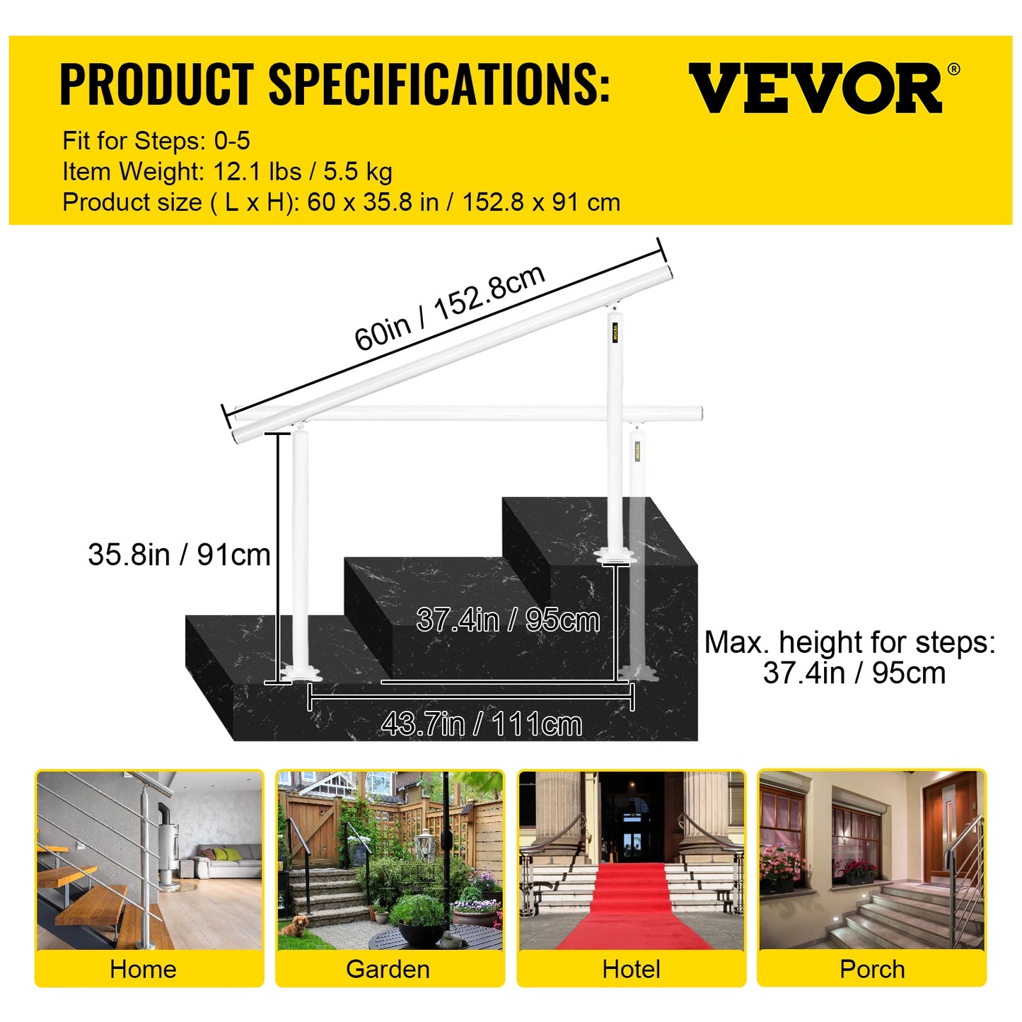 SucceBuy Aluminum Outdoor Stair Handrail Kit For 0-5 Steps