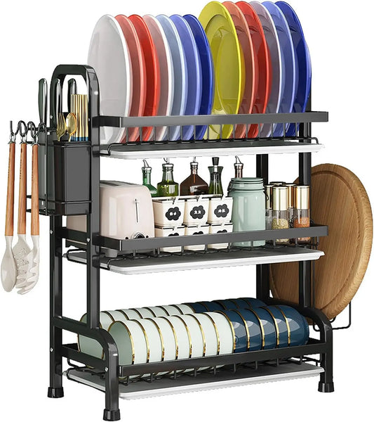 Three-Tier Space-Saving Kitchen Dish Rack For All Tableware