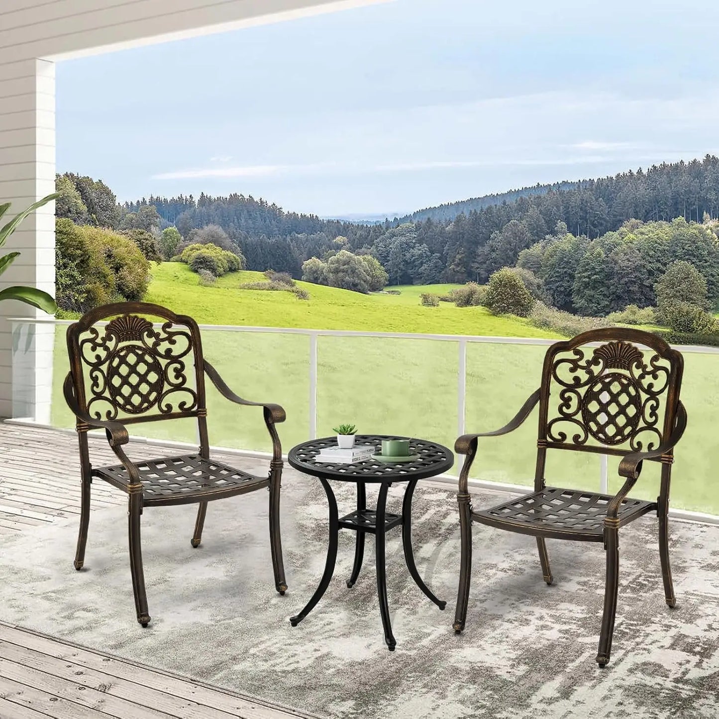Cast Aluminum Patio Dining Chairs, Stackable Outdoor Bistro Chairs