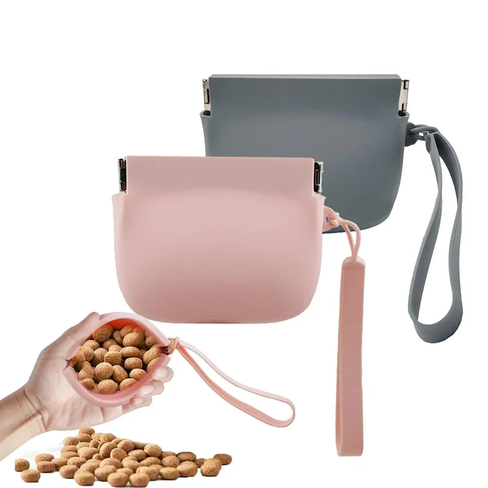 Hoopreety Silicone Dog Treat Bag Auto Close Portable Snack Pouch