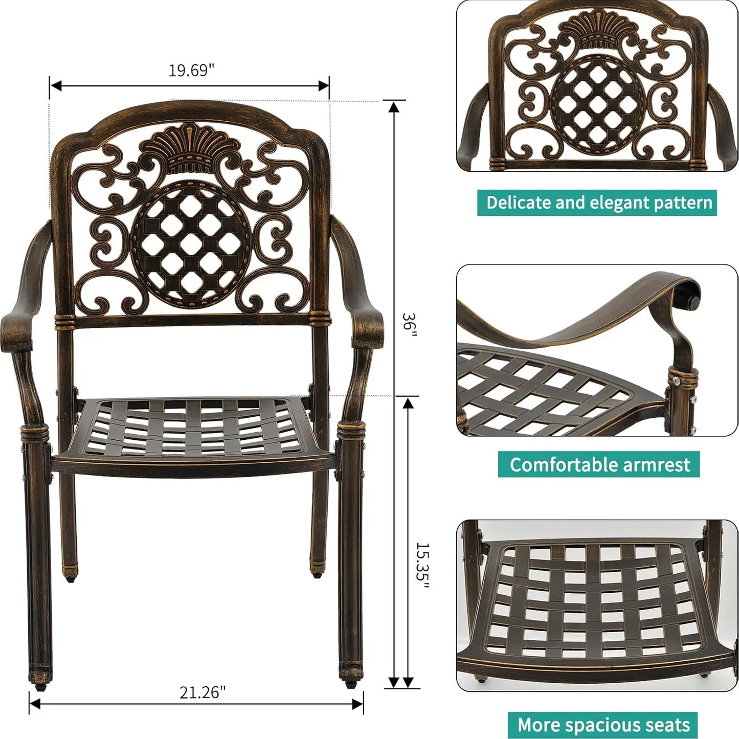 Cast Aluminum Patio Dining Chairs, Stackable Outdoor Bistro Chairs