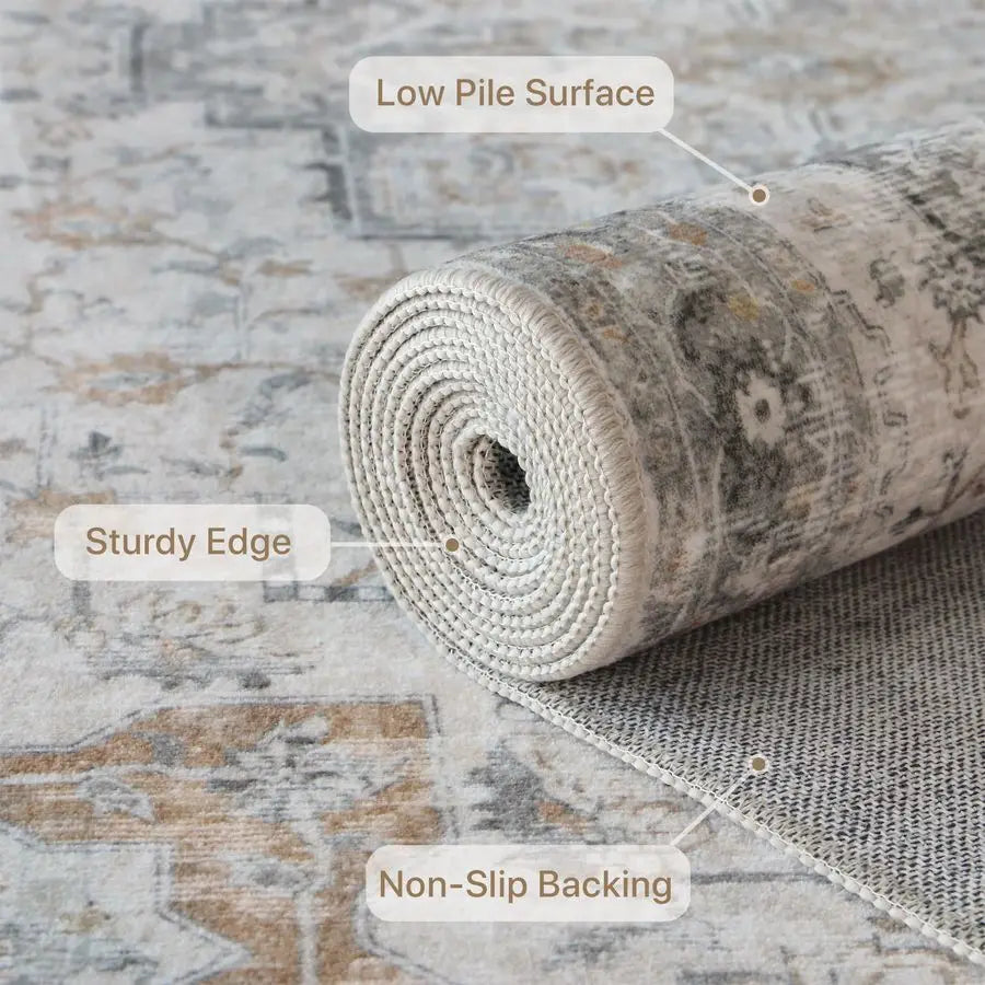 Dini Machine Washable Non Slip Vintage Chenille Area Rug