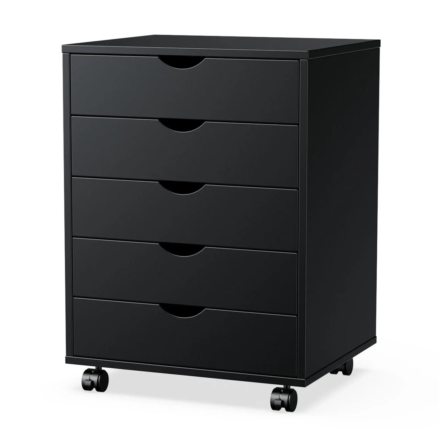 JHK Wood Nightstand 5 Drawer Storage Organizer With Rollers