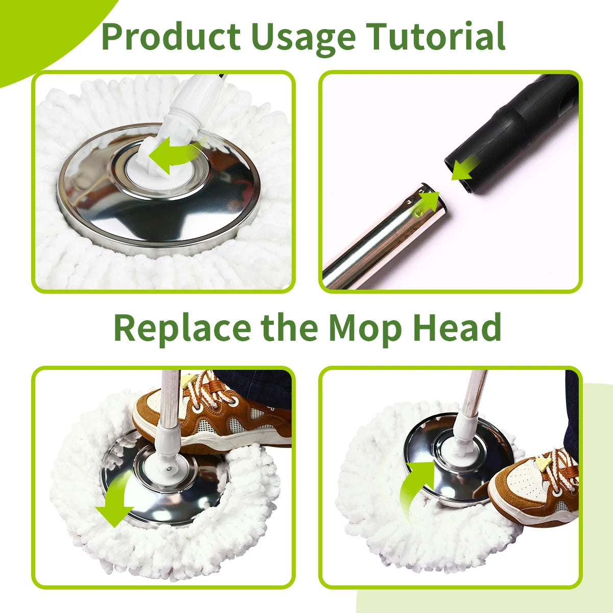NONECN 360° Spin Mop System With Self Cleaning Bucket
