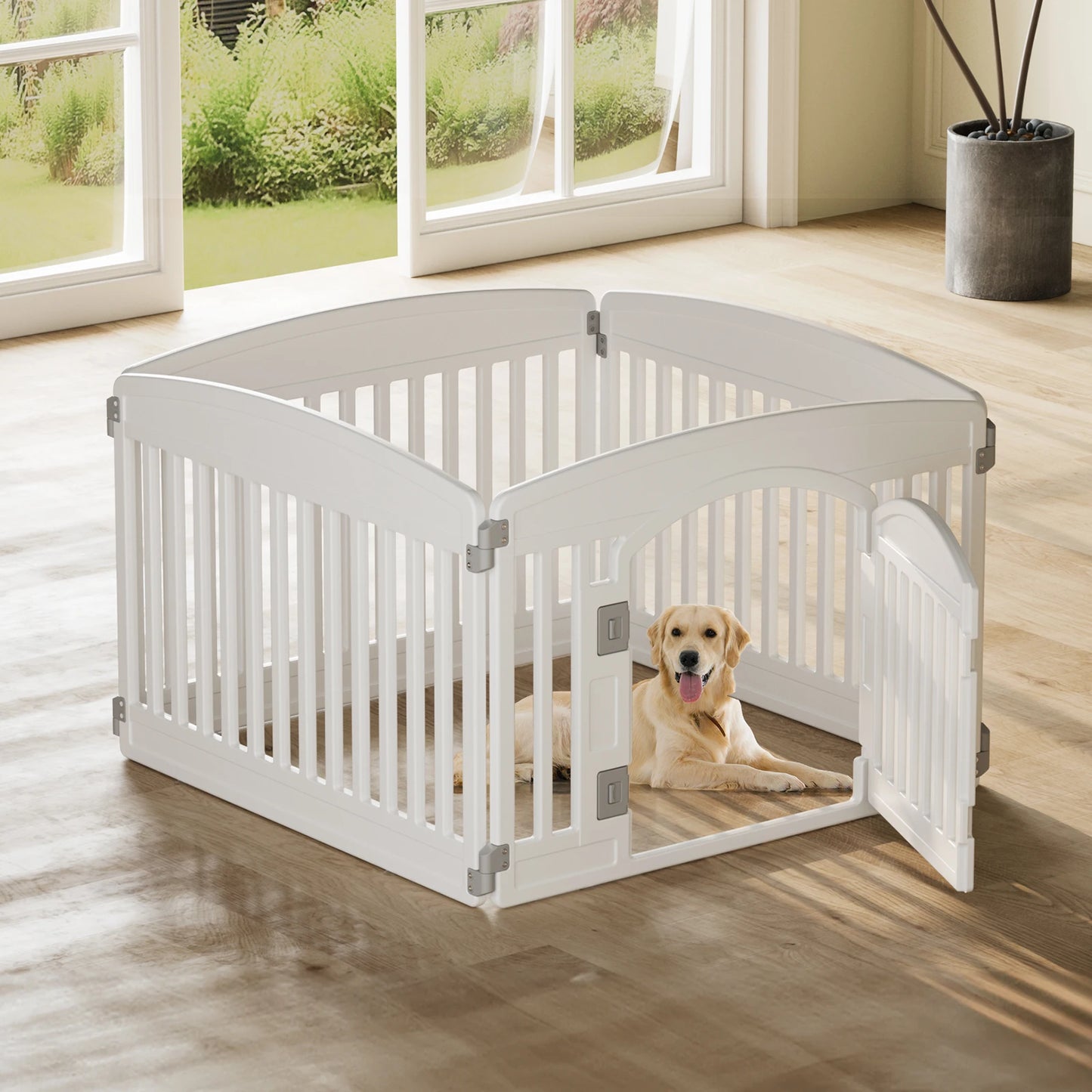 JHK Plastic Dog Playpen Six Panel Expandable Pet Fence Medium Dogs
