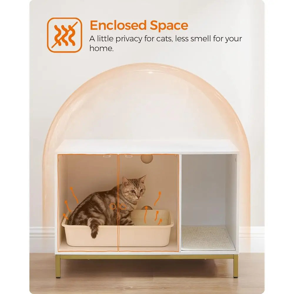 Cat Litter Box Enclosure With Scratch Pad Front Entry Double Cabinet