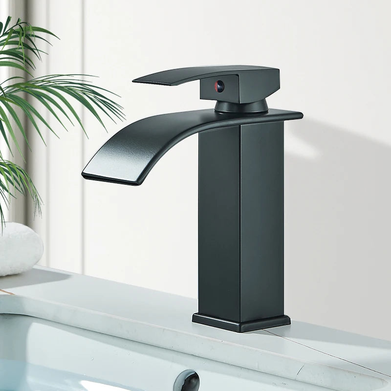 Rozin Deck Mounted Single Lever Basin Faucet Waterfall Brass