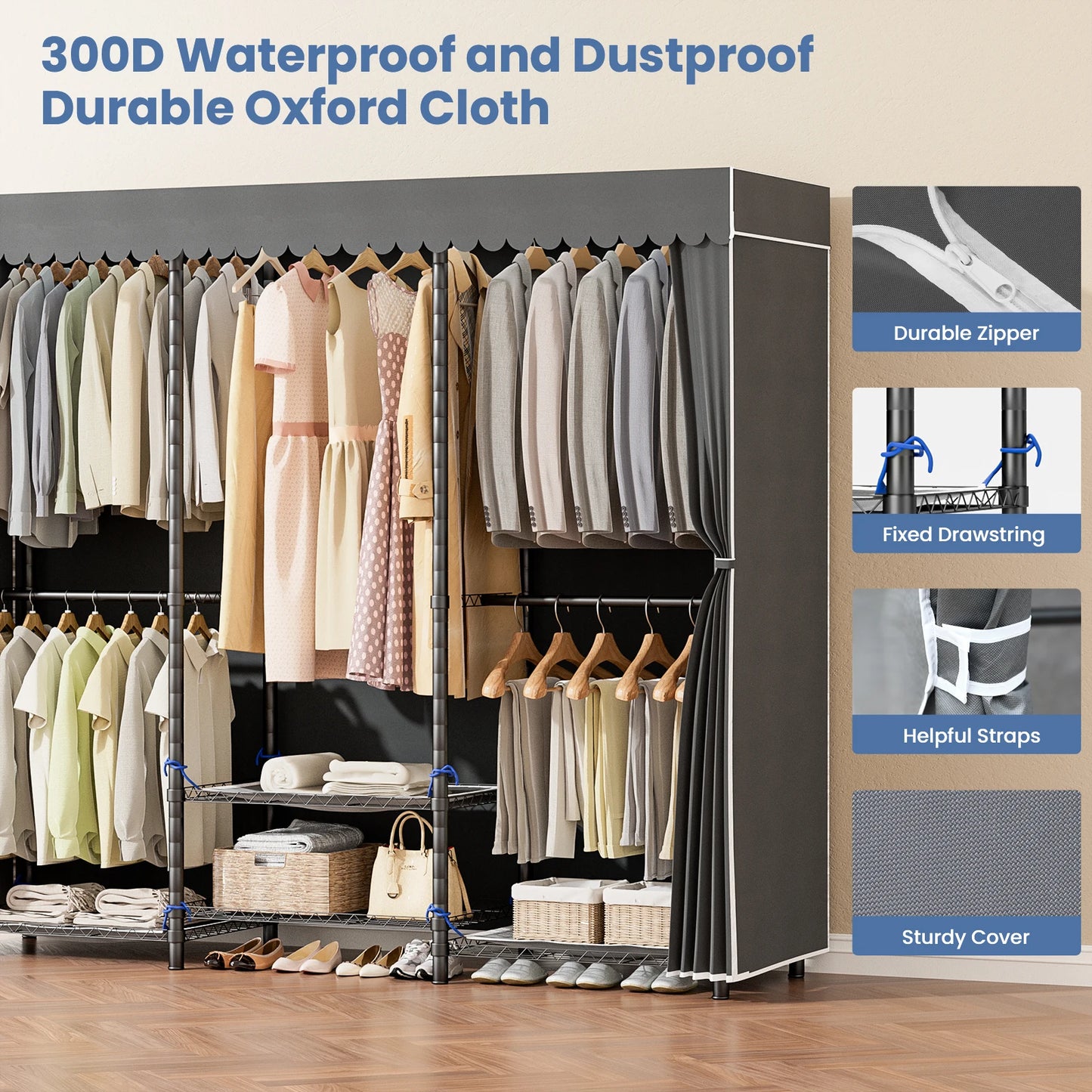 Portable Metal Clothes Rack Storage Organizer Wardrobe Freestanding Heavy Duty