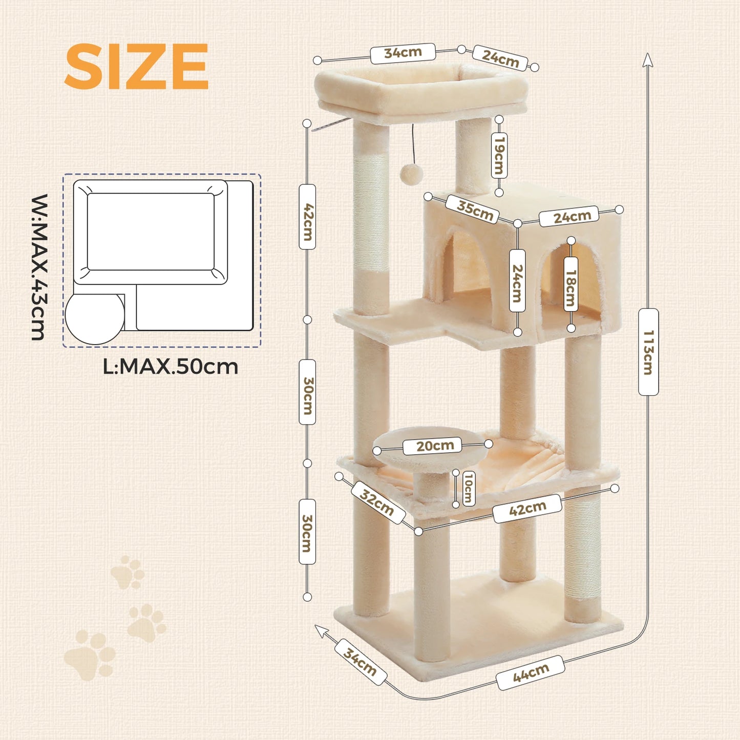 PEQULTI Five-Level Cat Tree Tower Top Perch And Sisal Post