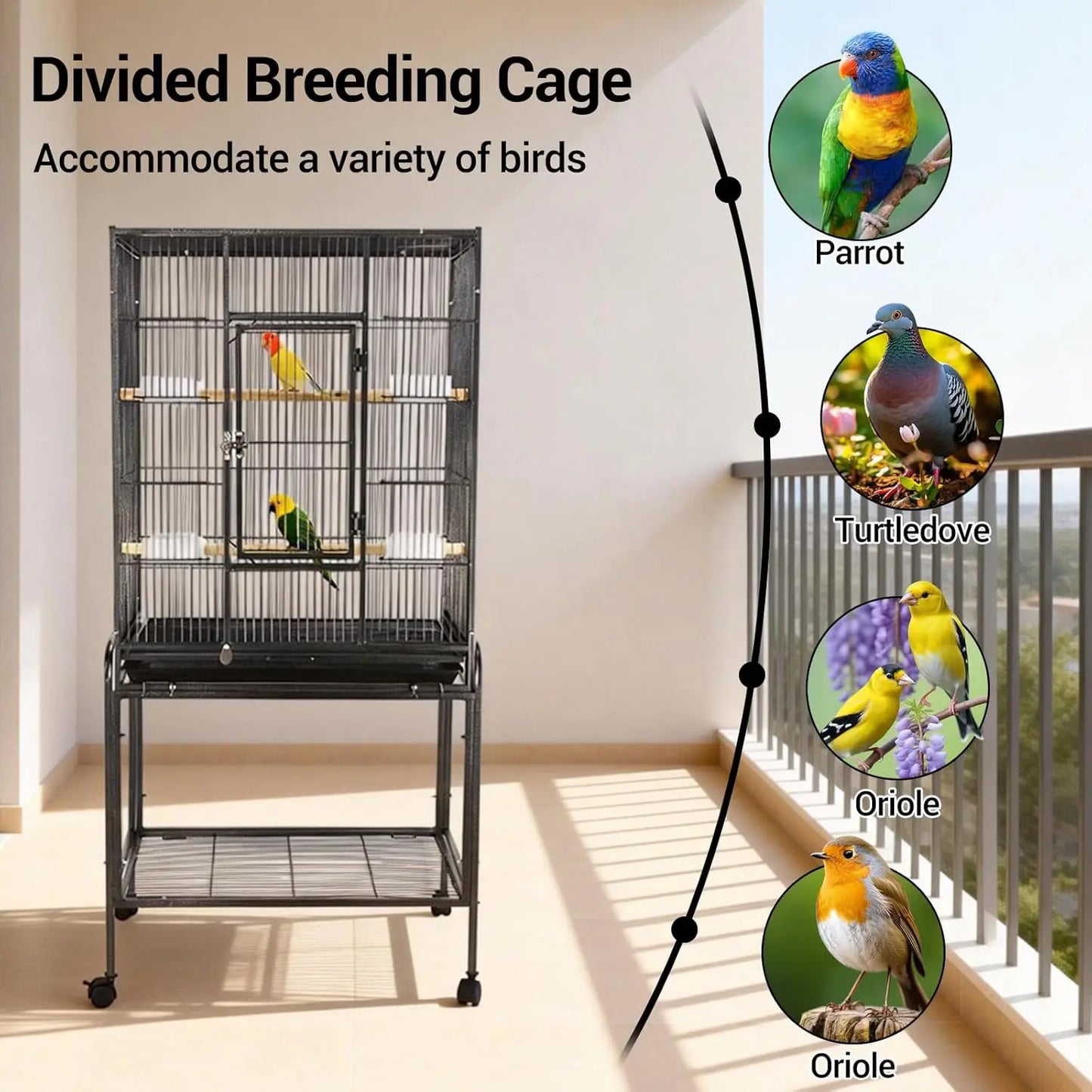 HiMISSCN Wrought Iron Bird Flight Cage With Rolling Stand