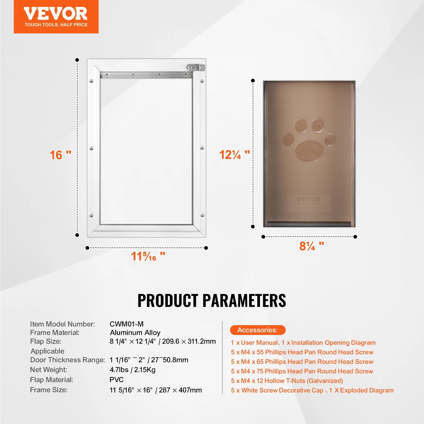 SucceBuy Weatherproof Pet Door Aluminum Frame With Lockable PVC Flap