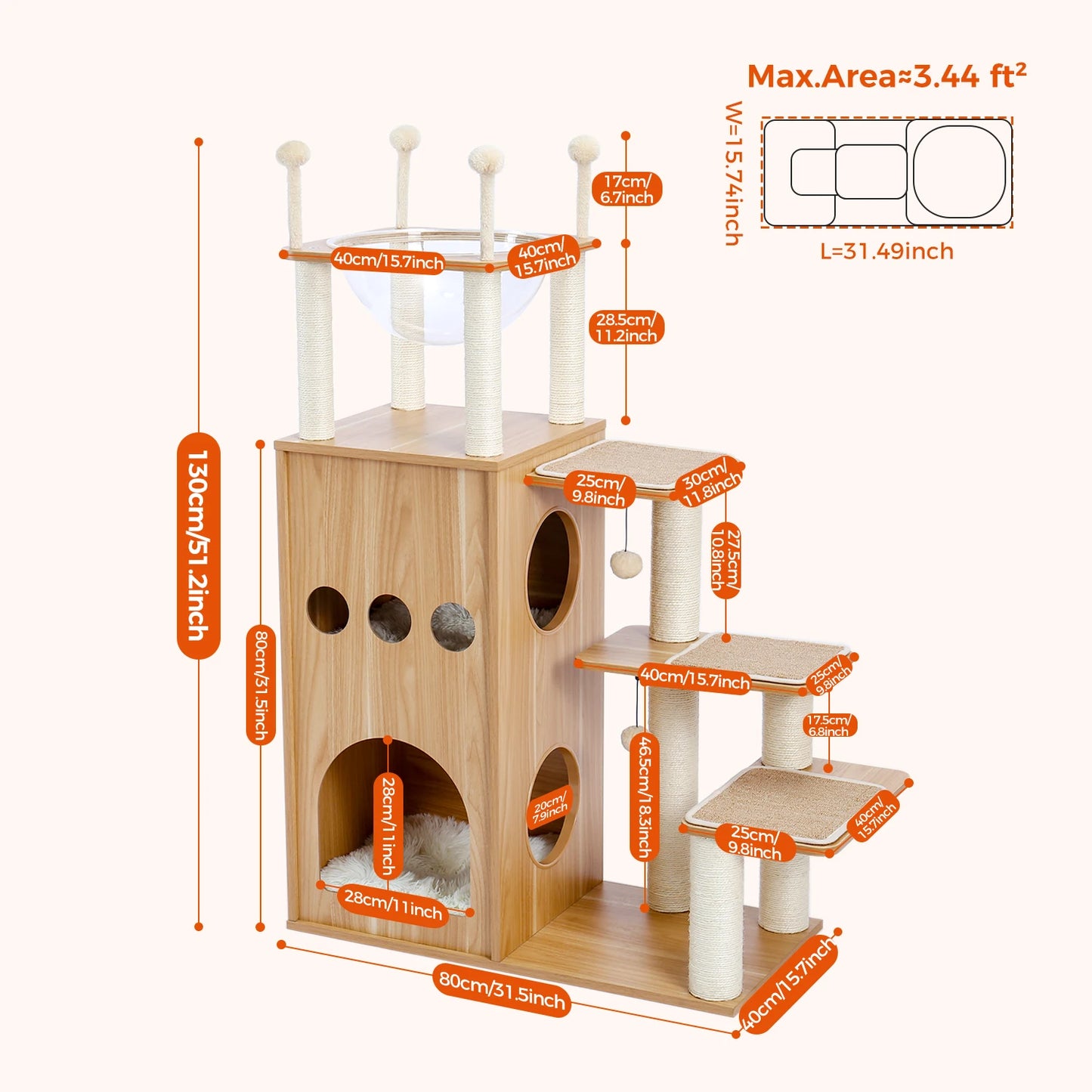 PAWZ Ro Multi Level Cat Tree Indoor Wood Tower With Scratching Posts And Cat Toys