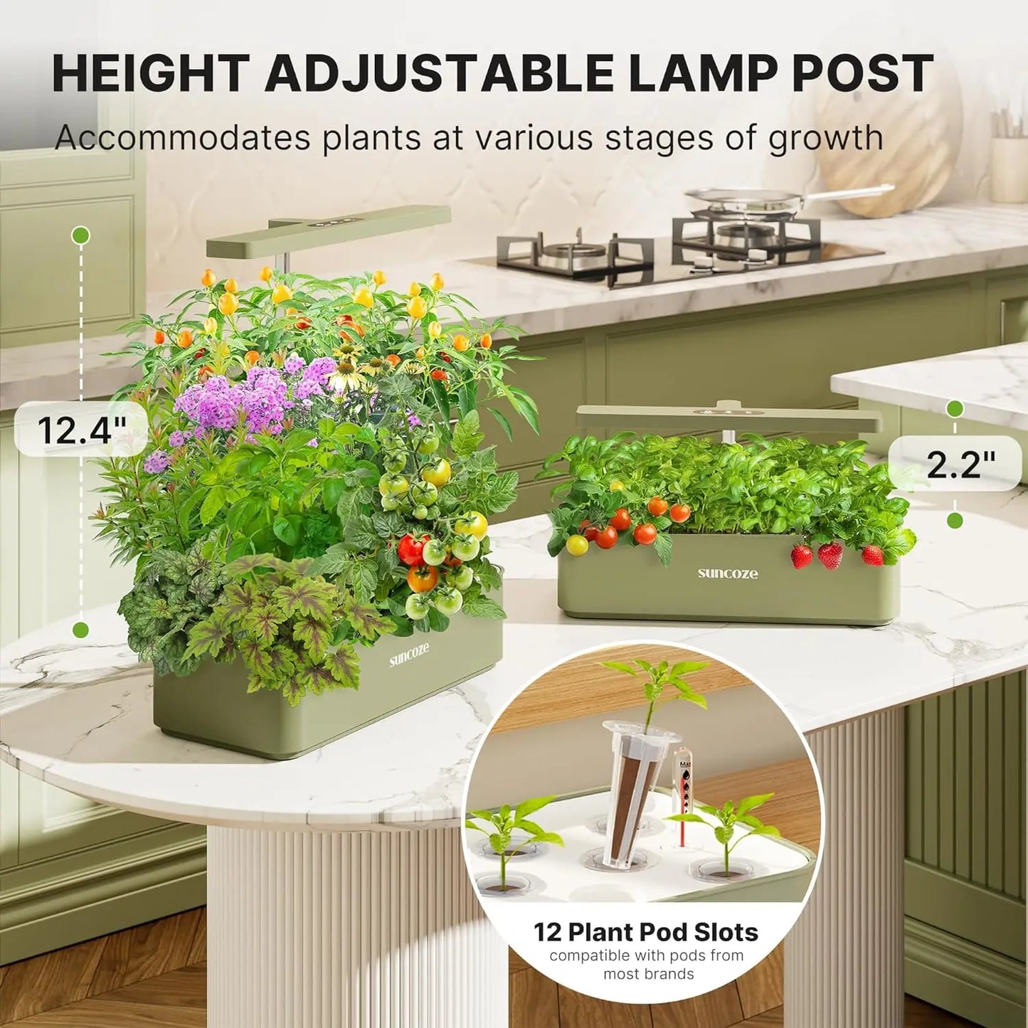 Hydroponics Growing System With 12 Pods 24W LED Adjustable Height