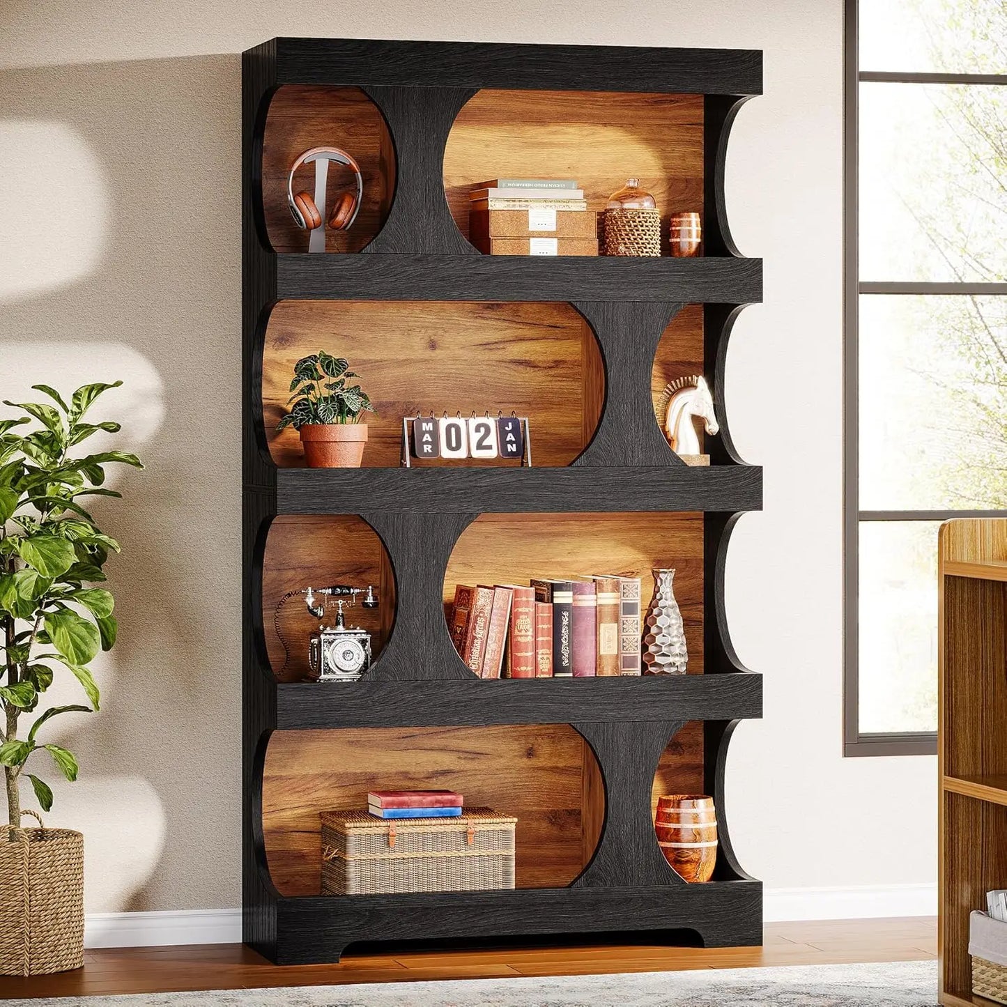 Little Tree Modern Asymmetrical Bookshelf Freestanding Display Shelf Home Office