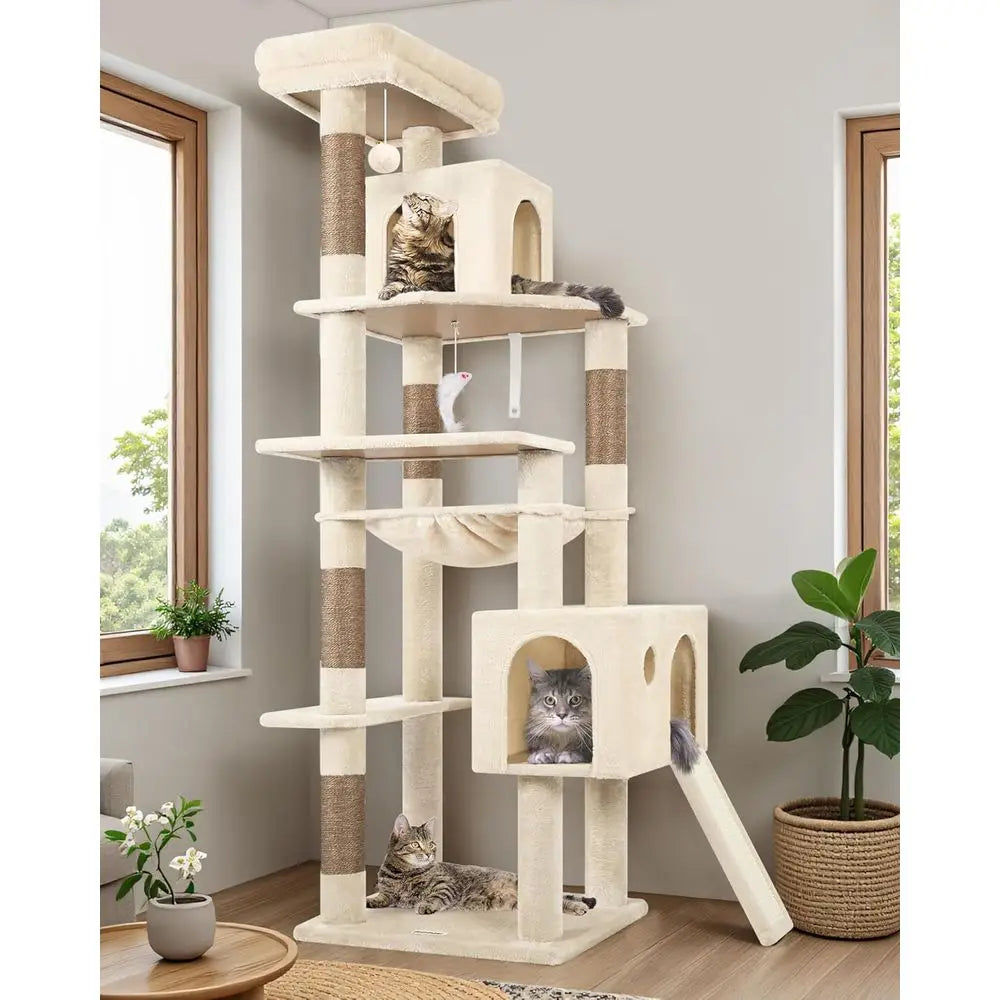 Sturdy Cat Tower With Scratching Post, Hammock And Condo