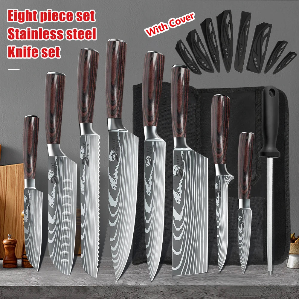 Kitchen Knife Set Stainless Steel Chef Santoku Cleaver Utility