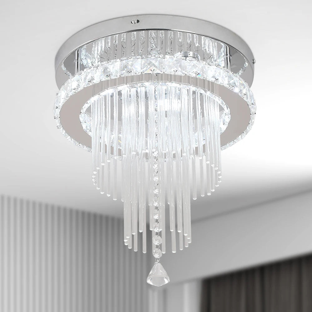 Deckrico Drop Crystal Pendant LED Chandelier For Living Room