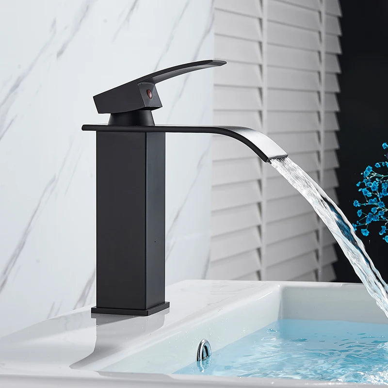 Rozin Deck Mounted Single Lever Basin Faucet Waterfall Brass