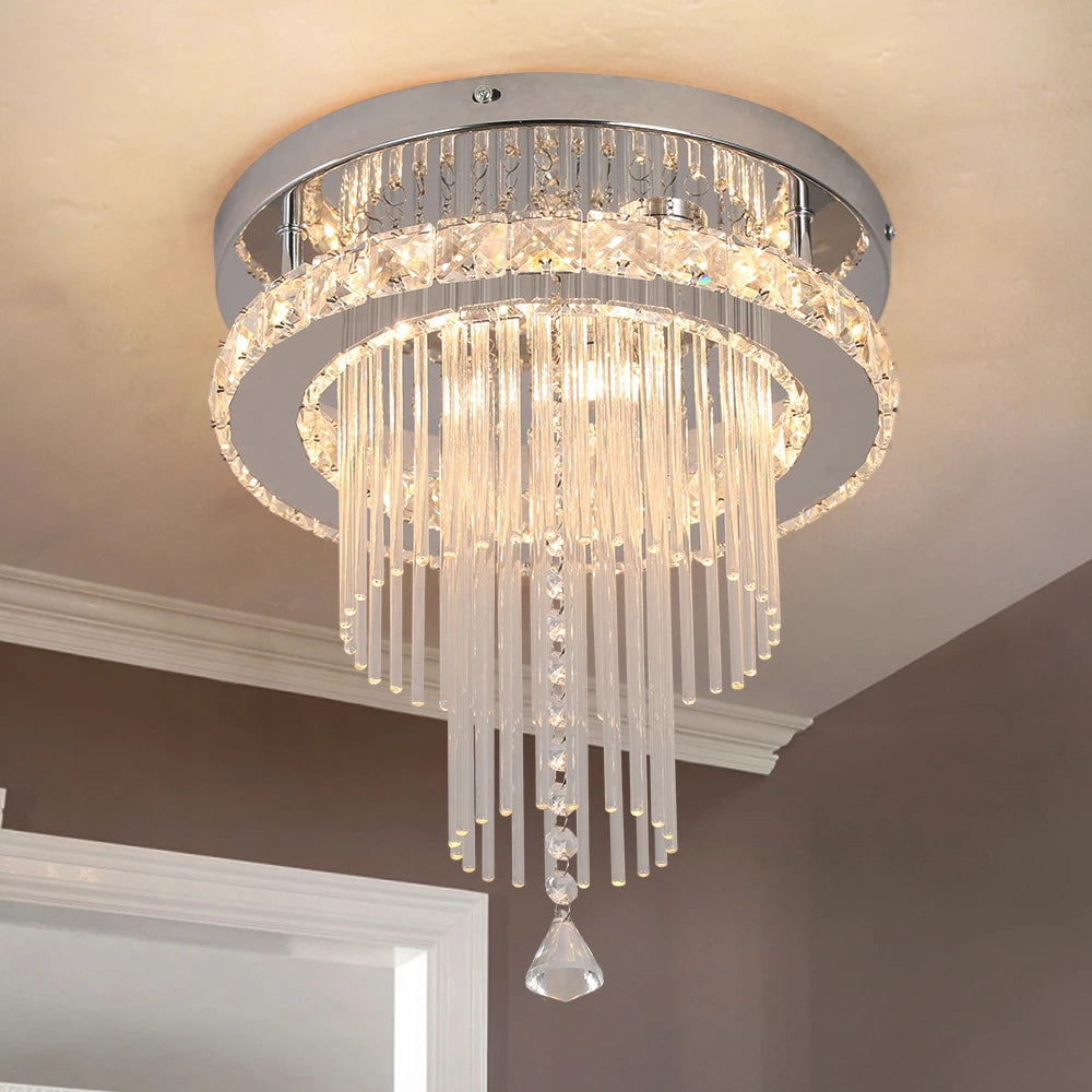 Deckrico Drop Crystal Pendant LED Chandelier For Living Room
