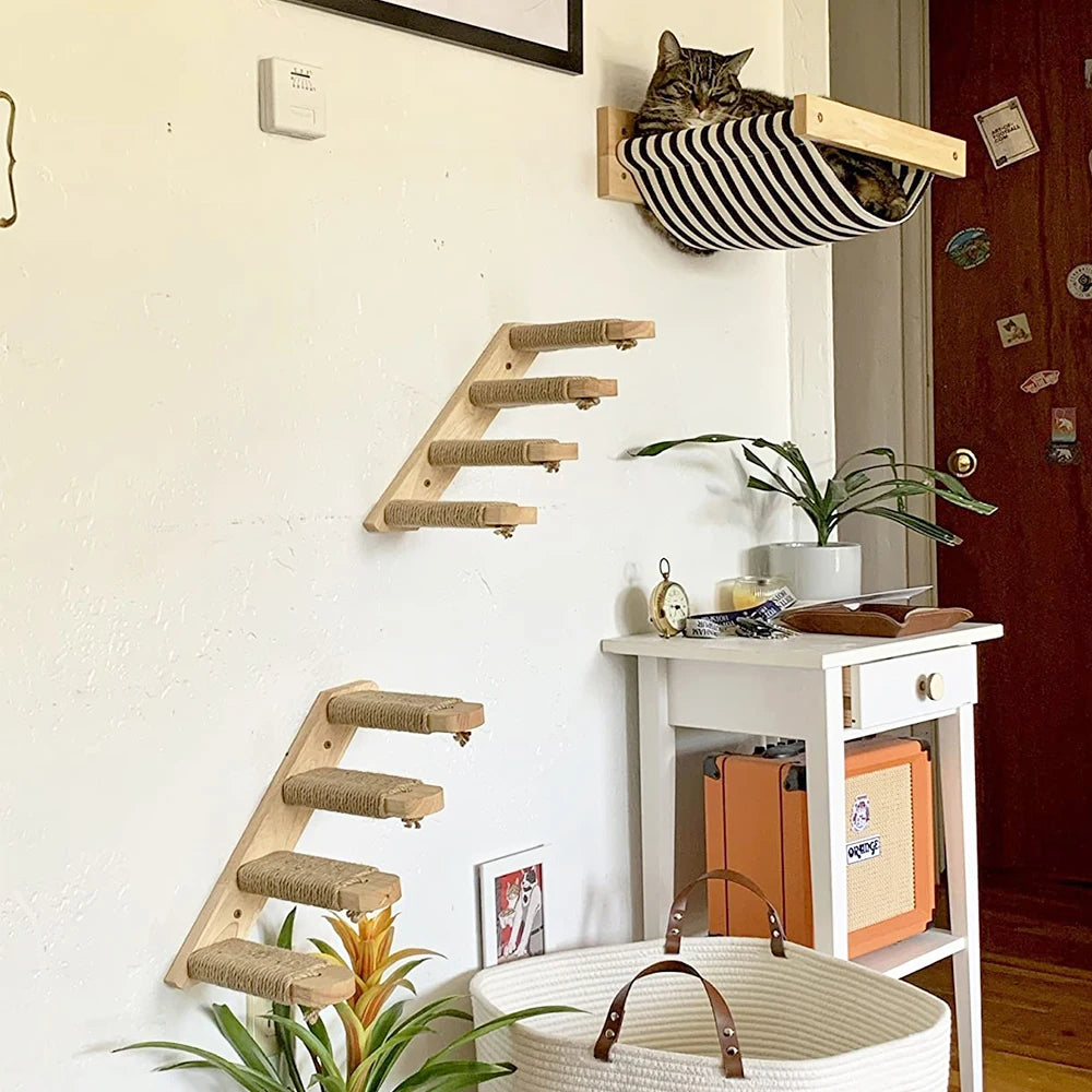 PETRAVEL Cat Hammock and Wall Mounted Scratching Posts Set