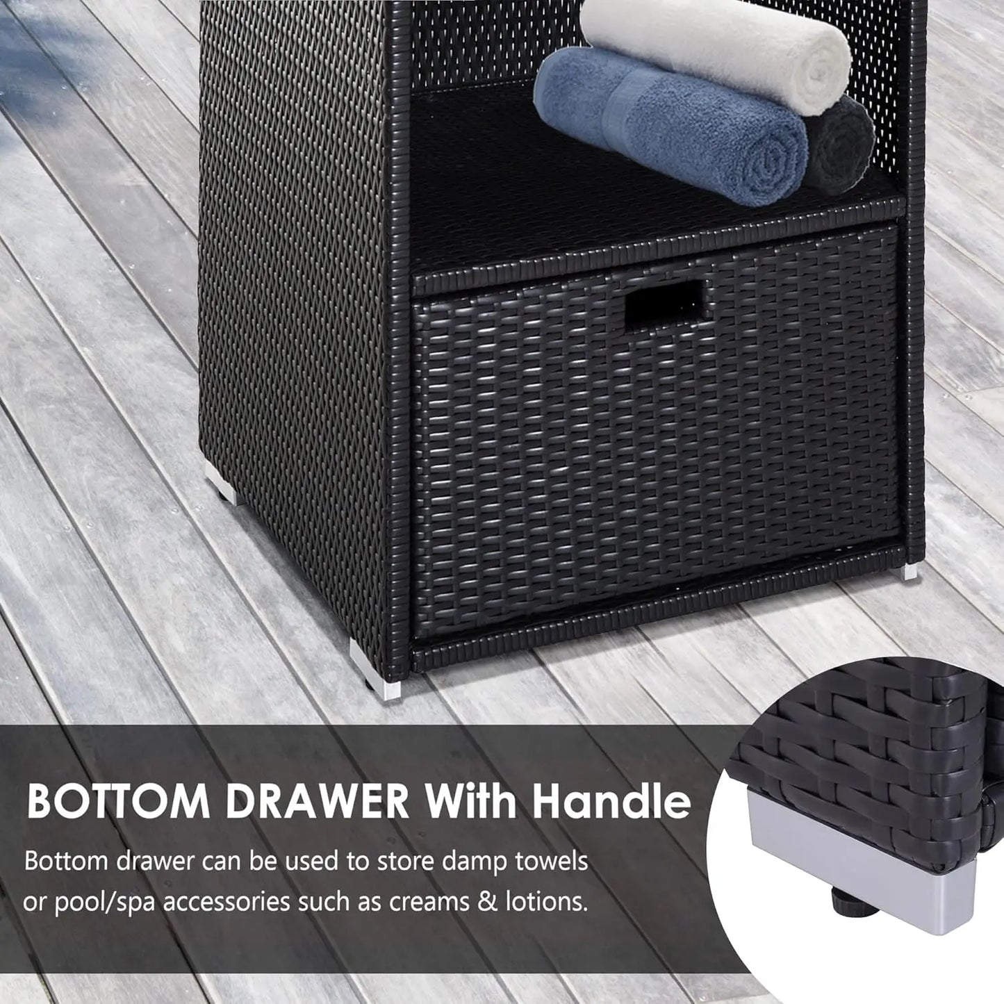 Valet Pool Towel Rack Waterproof Rattan Wicker Organizer Hot Tub