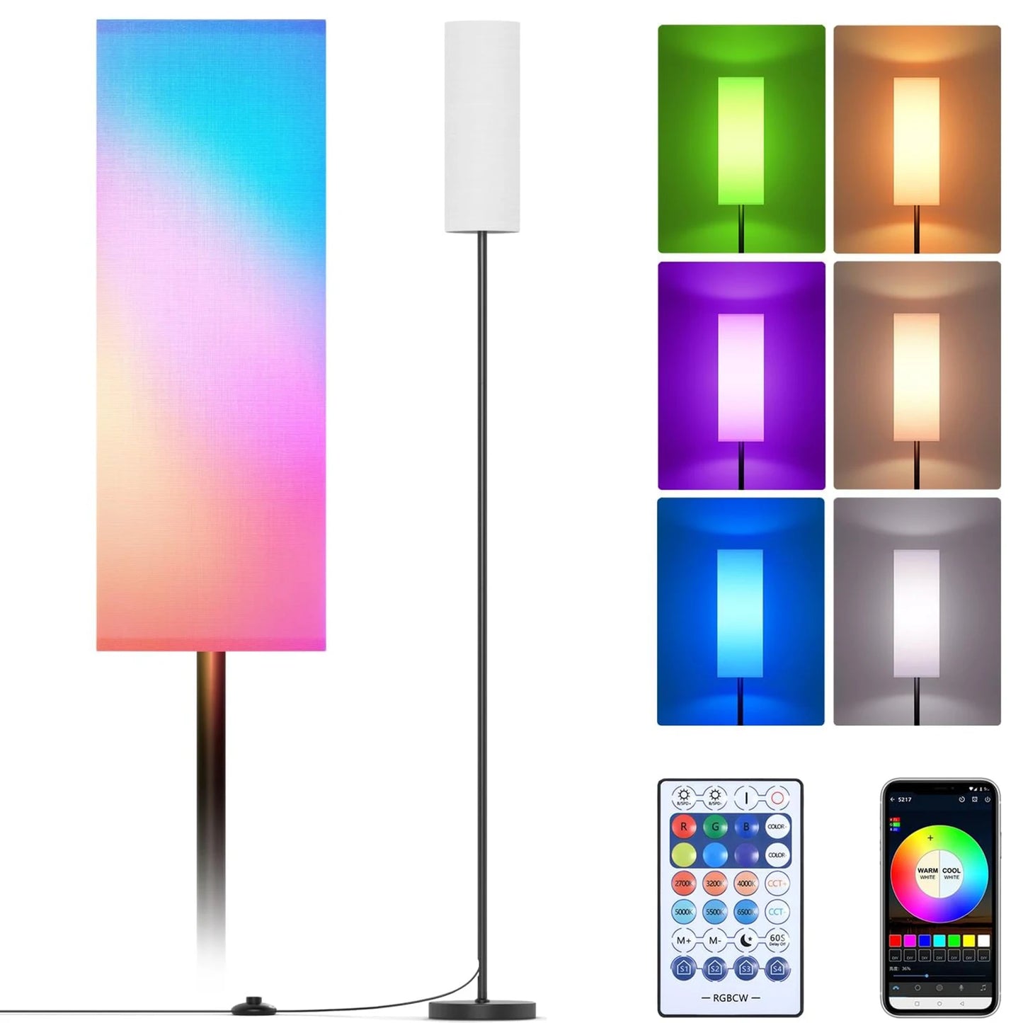 Modern Floor Lamp Tall RGB Light for Bedroom