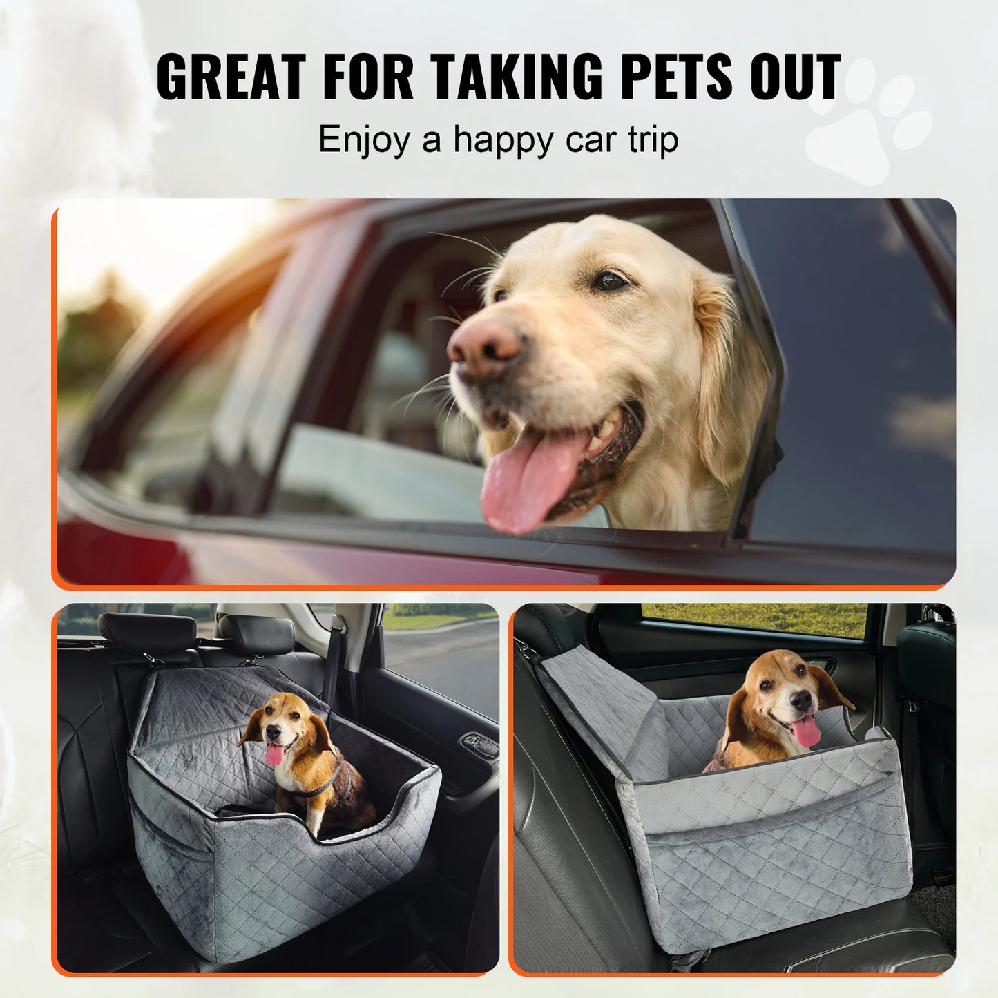 SucceBuy Dog Car Booster Seat With Storage Pocket