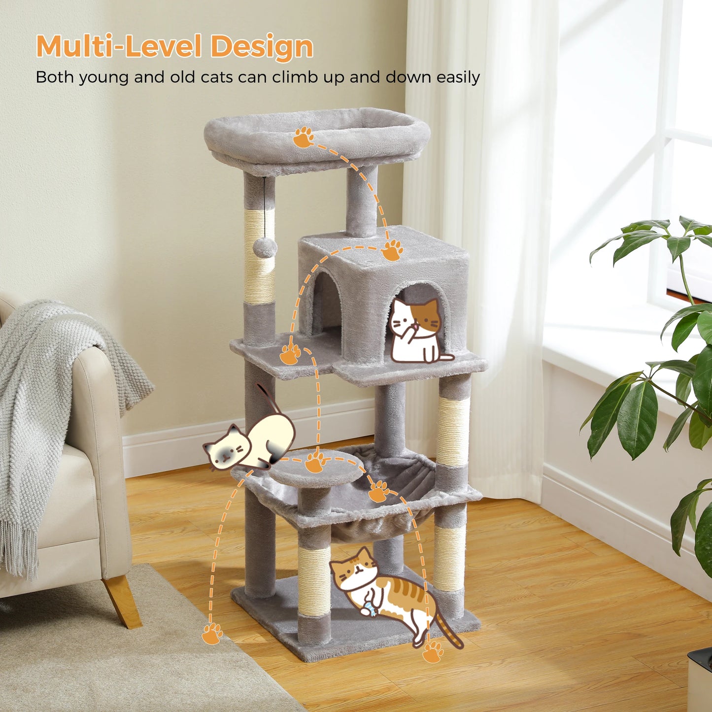 PETEPELA 5-Level Cat Tree For Indoor Cats With Metal Frame