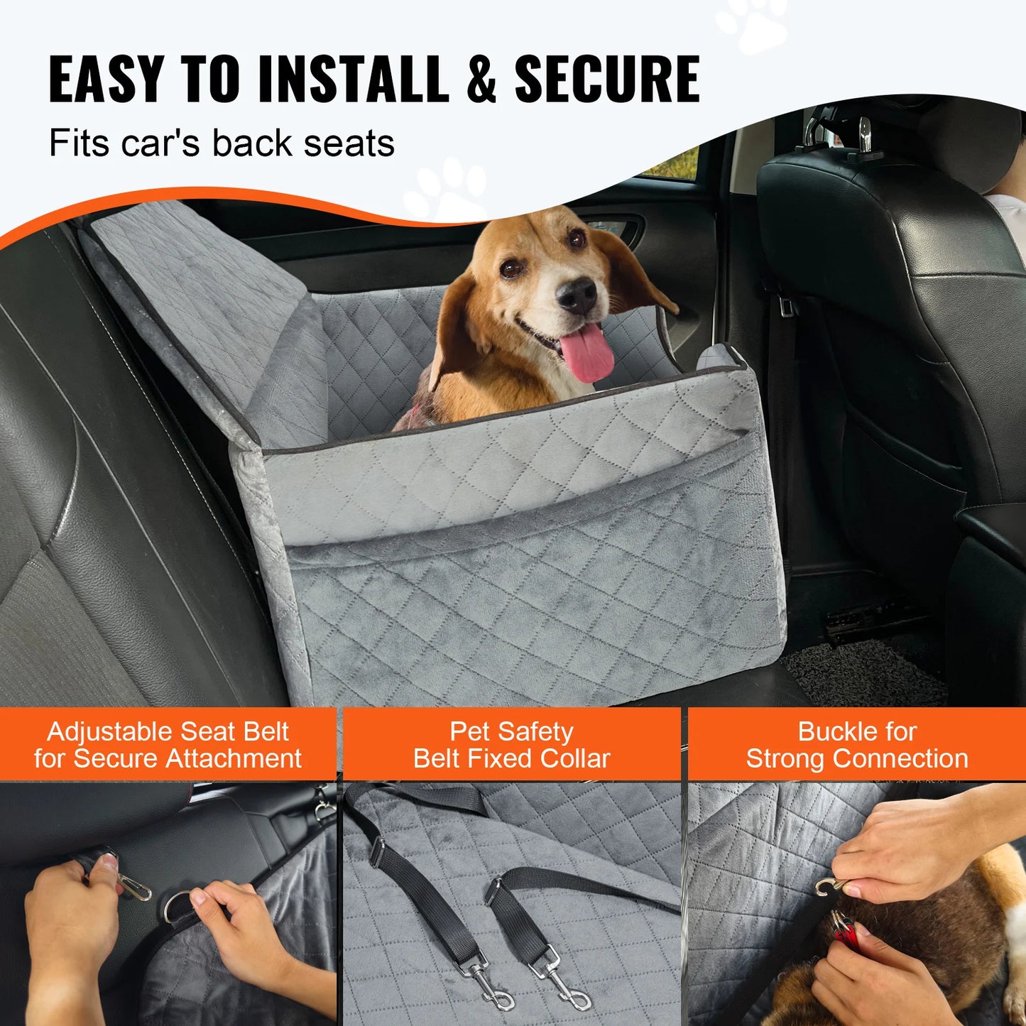 SucceBuy Dog Car Booster Seat With Storage Pocket