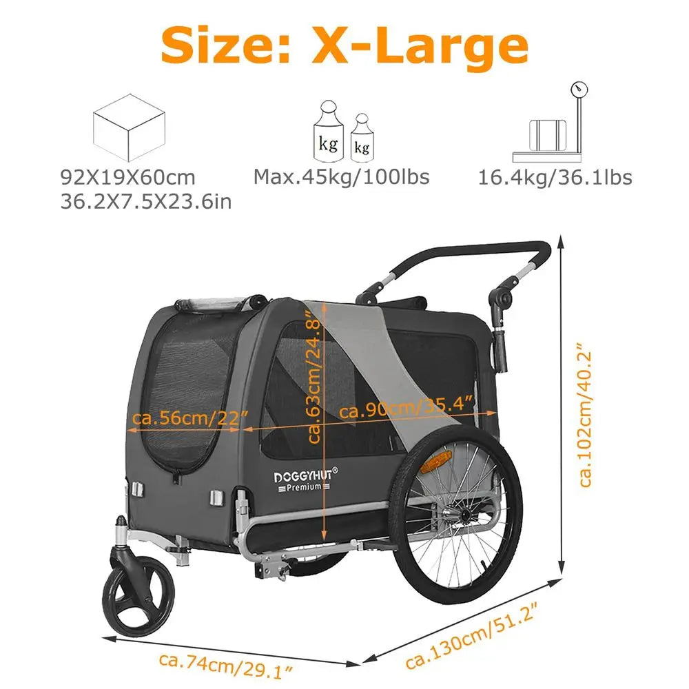 XMSJ Premium Large Pet Bike Trailer and Stroller for Dogs