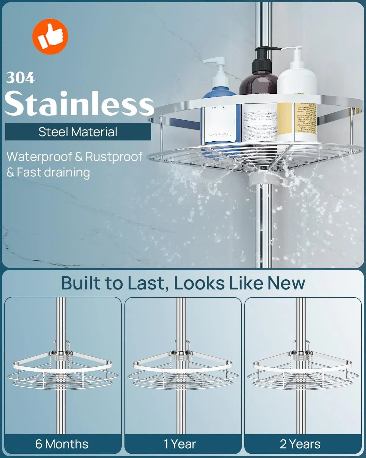 Adjustable Shower Corner Caddy With 4 Shelves And Tension Pole