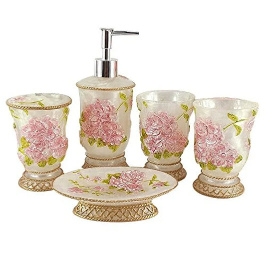 Vintage Gold Finish Bathroom Accessories Set With Dispenser Holder Tumbler
