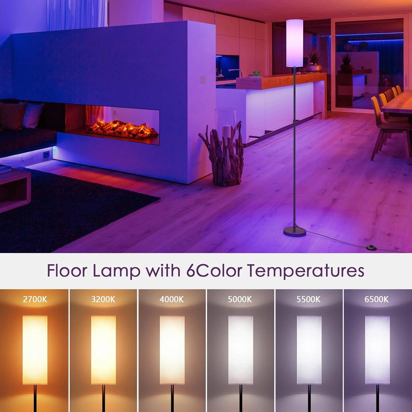 Modern Floor Lamp Tall RGB Light for Bedroom