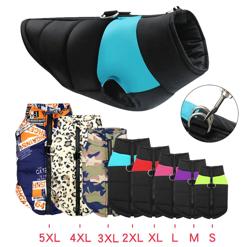 Padded Winter Dog Vest Jacket Waterproof Zipper Coat