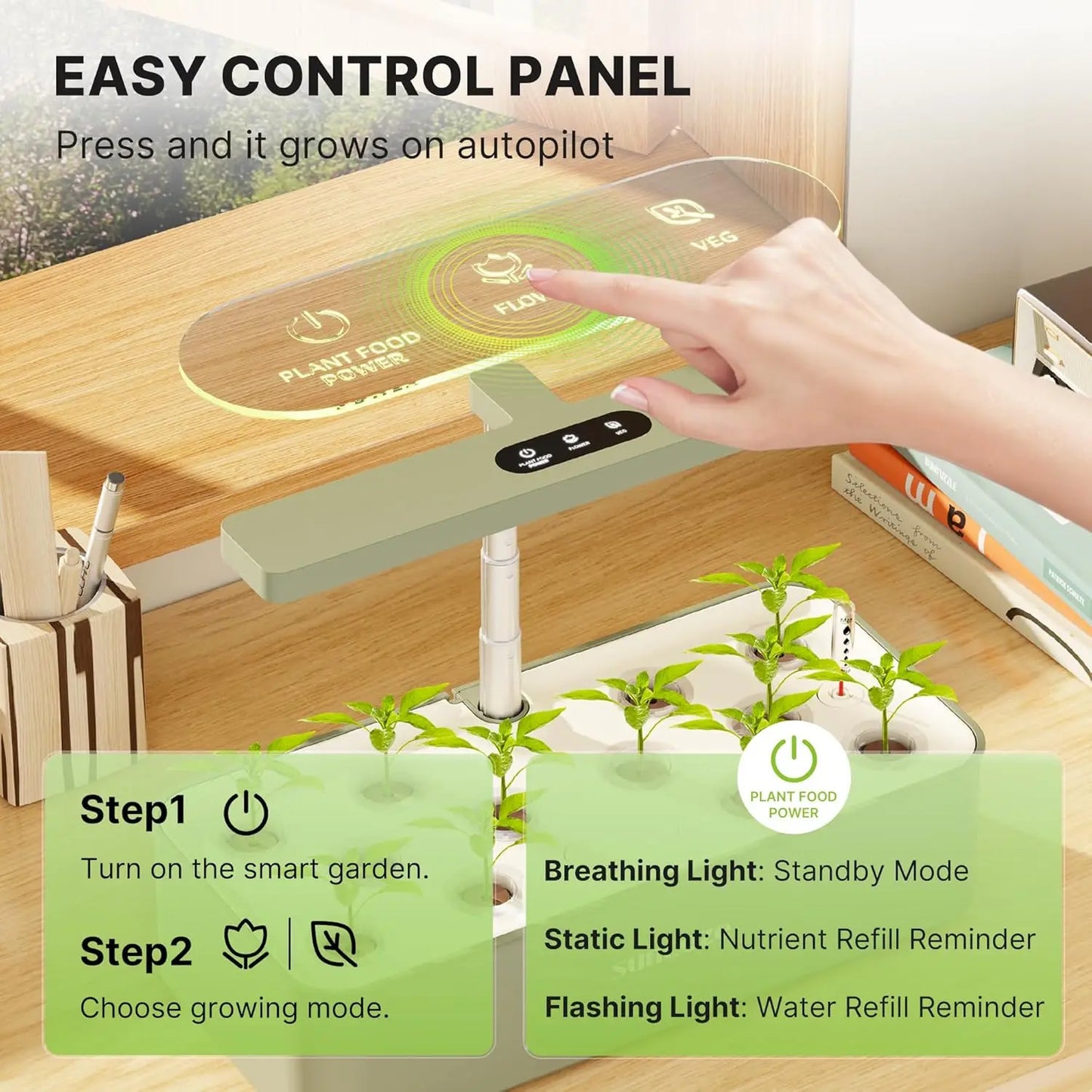Hydroponics Growing System With 12 Pods 24W LED Adjustable Height
